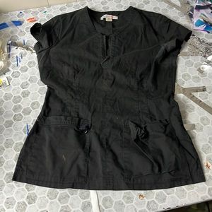 Koi Stretch XS Black Short Sleeve Scrub Top Zip Up